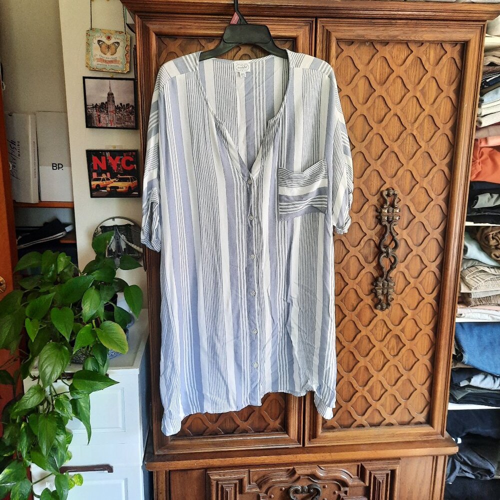Mud Pie Oversized Slouchy Beachy Striped Tunic Shirt Dress - Size M